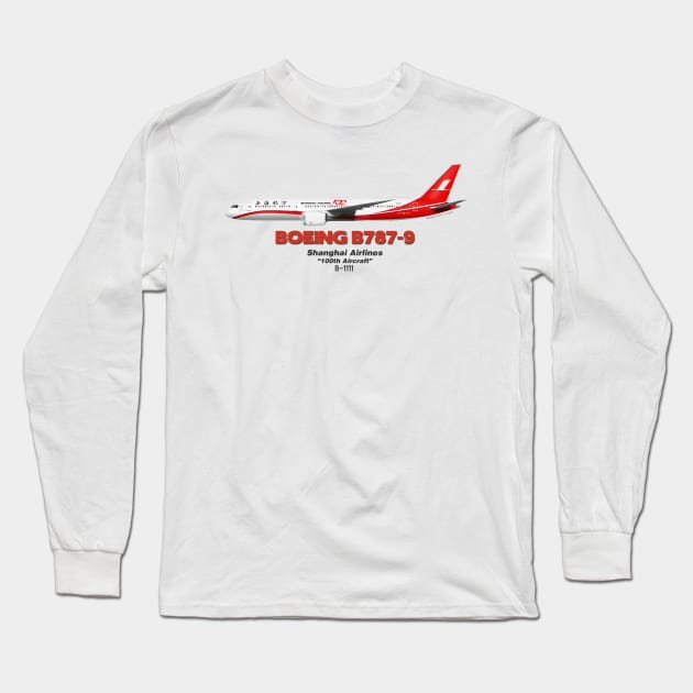 Boeing B787-9 - Shanghai Airlines "100th Aircraft" Long Sleeve T-Shirt by TheArtofFlying